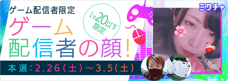 ゲーム配信者の顔！＿Lv20以下